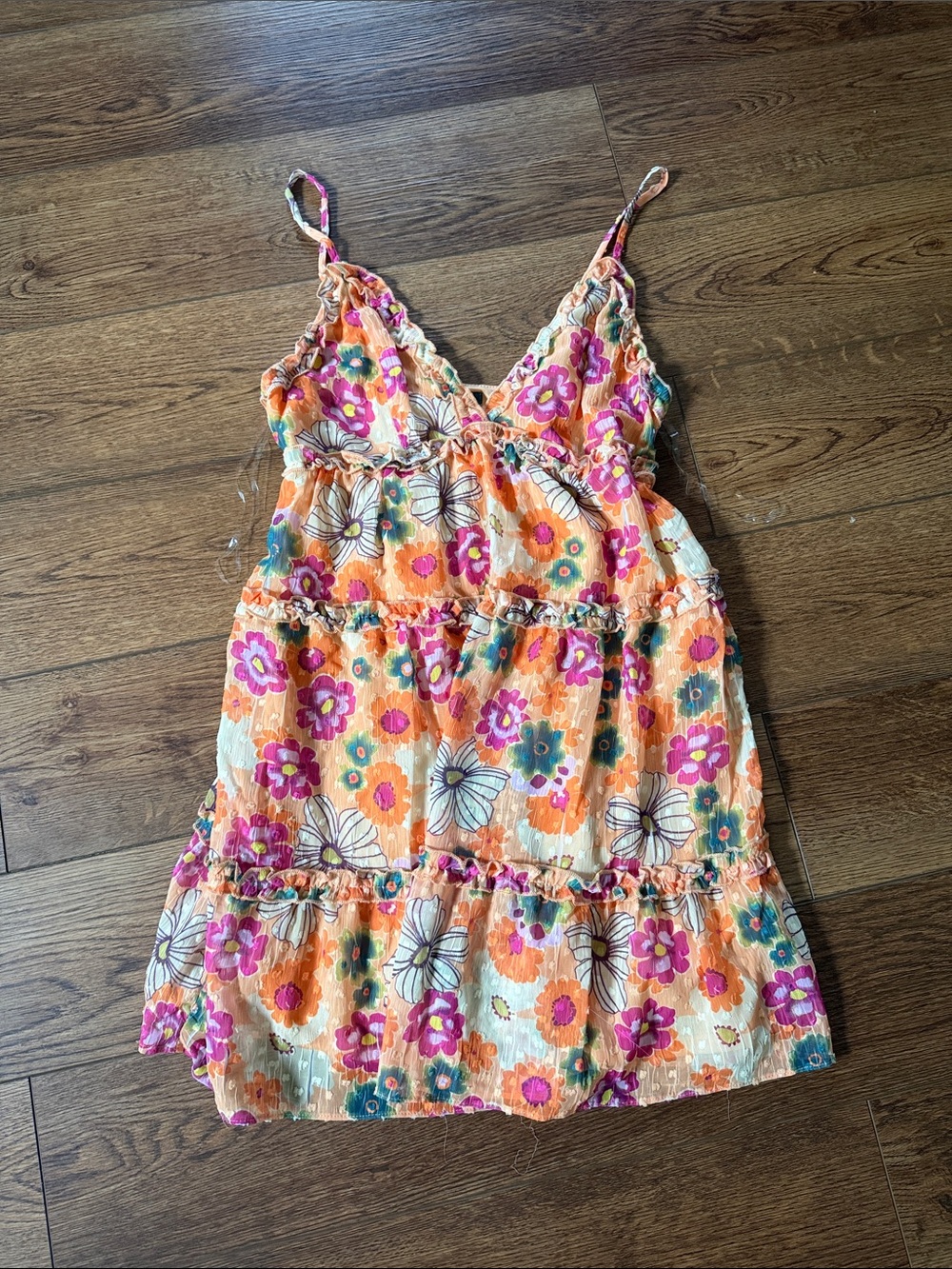 wild fable Peach and Pink Floral Tiered Mini Dress